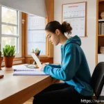 양식조리 기능사 필기 공부 시간표 - A focused study scene in a cozy, modern home office designed for a Russian student preparing for a c...