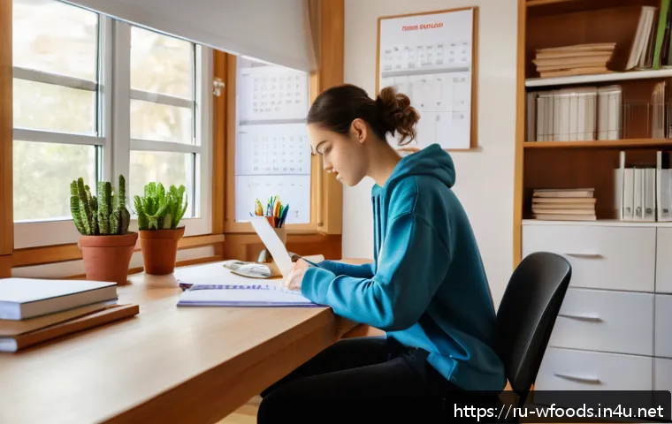 양식조리 기능사 필기 공부 시간표 - A focused study scene in a cozy, modern home office designed for a Russian student preparing for a c...